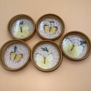 MCM Vintage Pressed butterfly Drink Coasters 3 1/4”Set of 5